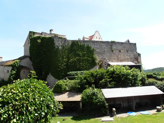 Falkenhof Schloss Rosenburg mit Efeu bewachsene Burgmauer 